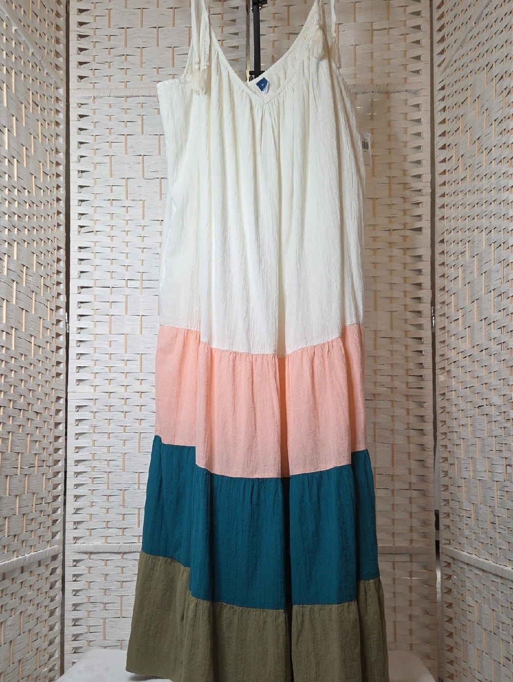 Old Navy White, Peach, Teal, And Olive Tiered Maxi Dress